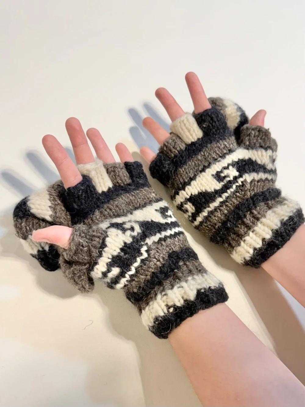 Wool Himalayan Nordic mittens fingerless gloves convertible glomitts flap button